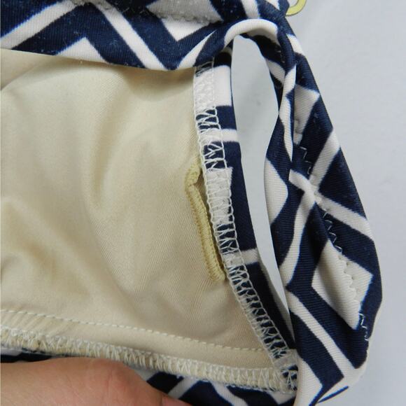 J Crew Triangle Bikini Swim Top Sz M Navy Blue Ivory Geometric Square Tile A3035 - Picture 7 of 10